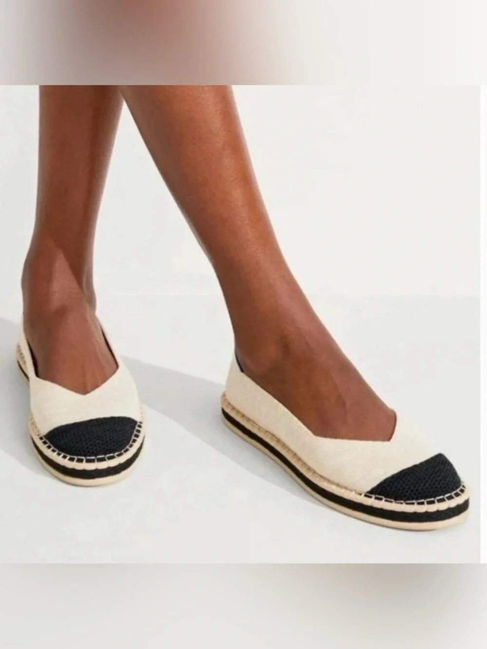 Rothy's The Espadrille Boardwalk flats cream colored black toe sz 10
